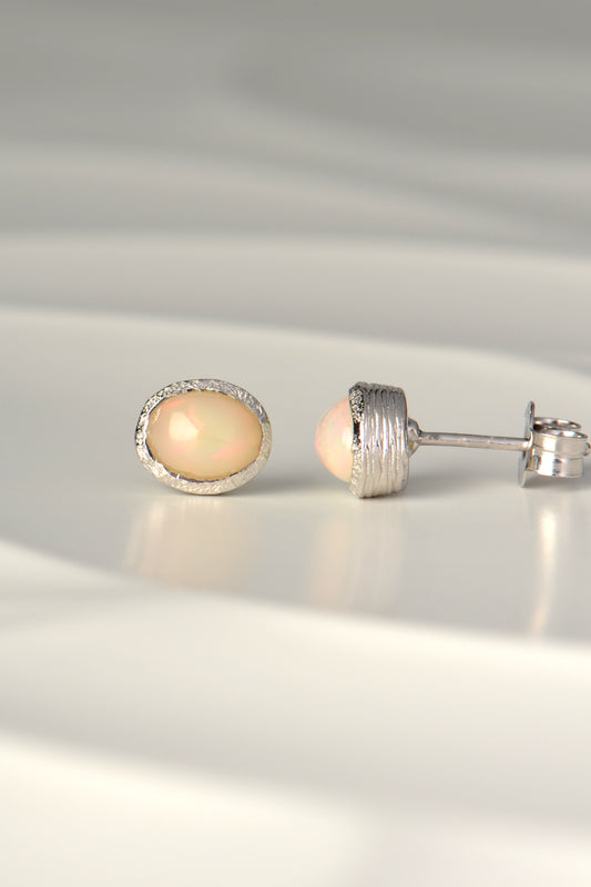 handmade opal birthstone silver earrings
