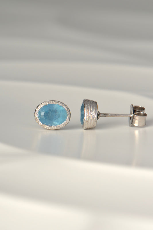 handmade silver and aquamarine stud earrings with a unique and special texture