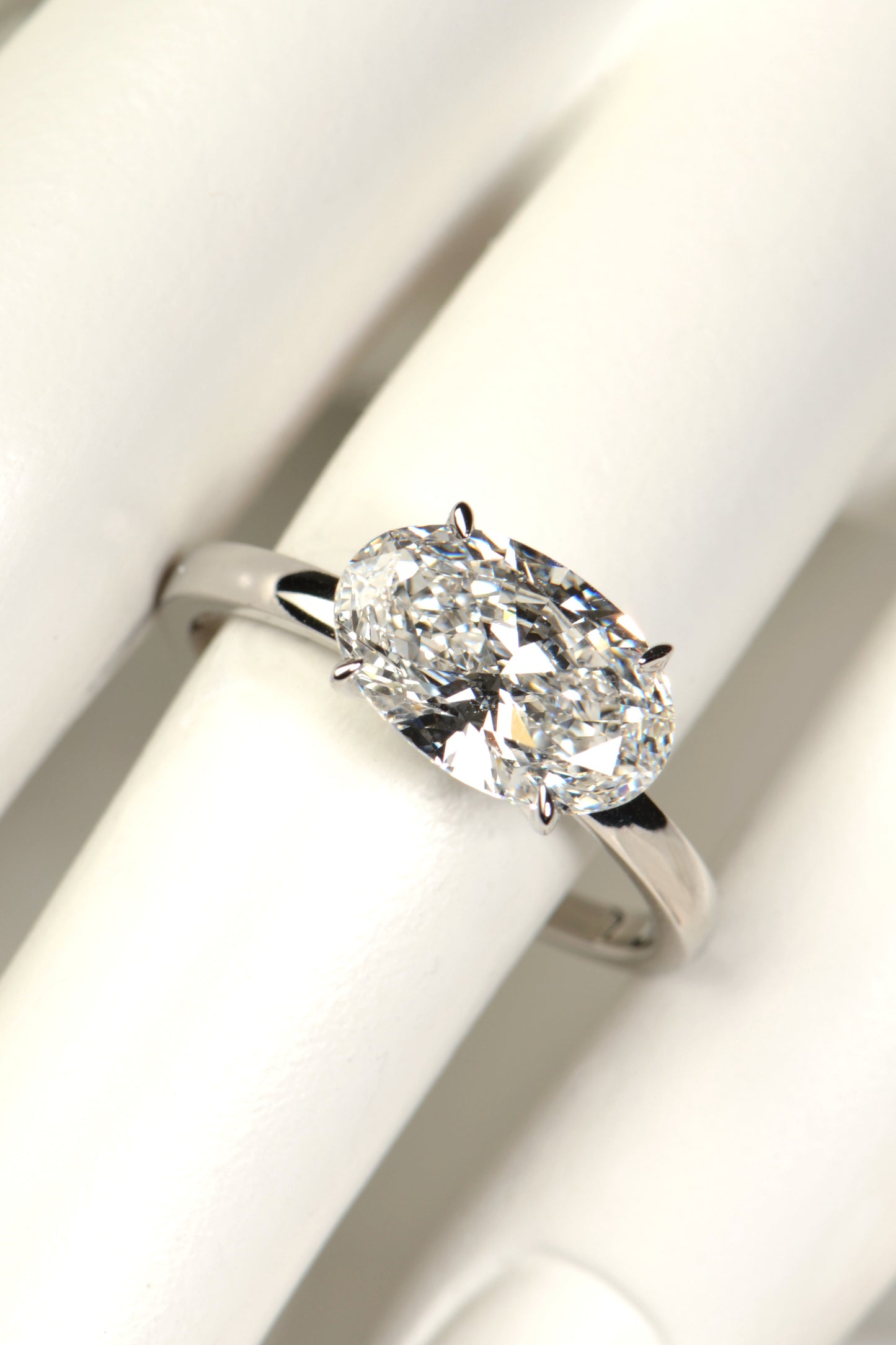 Platinum East–West Oval Natural Diamond Ring – 3 Carats of Refined Luxury