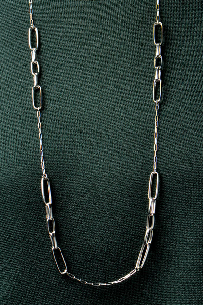 very long sterling silver paper link chain necklace from jeweller Christine Sadler