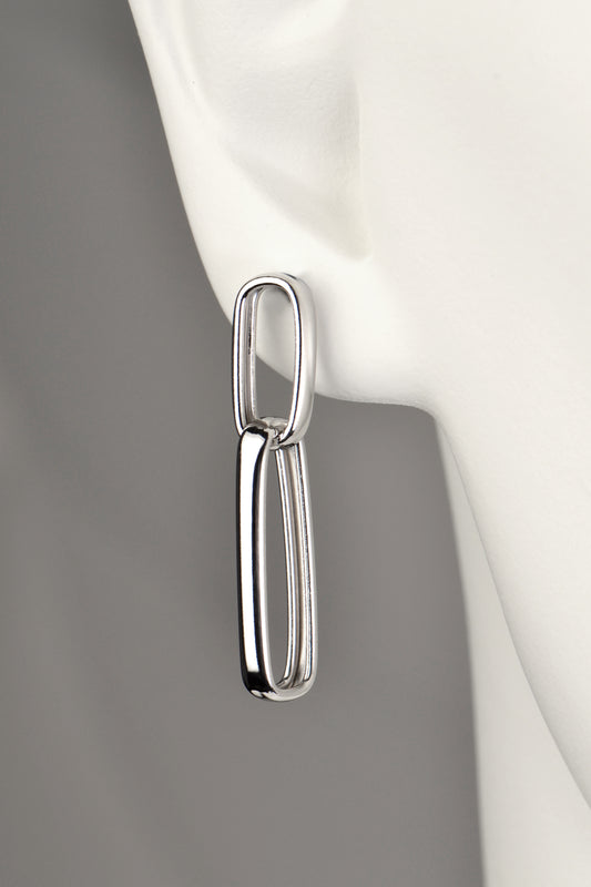 Modern long drop paper link earrings in sterling silver that won't tarnish