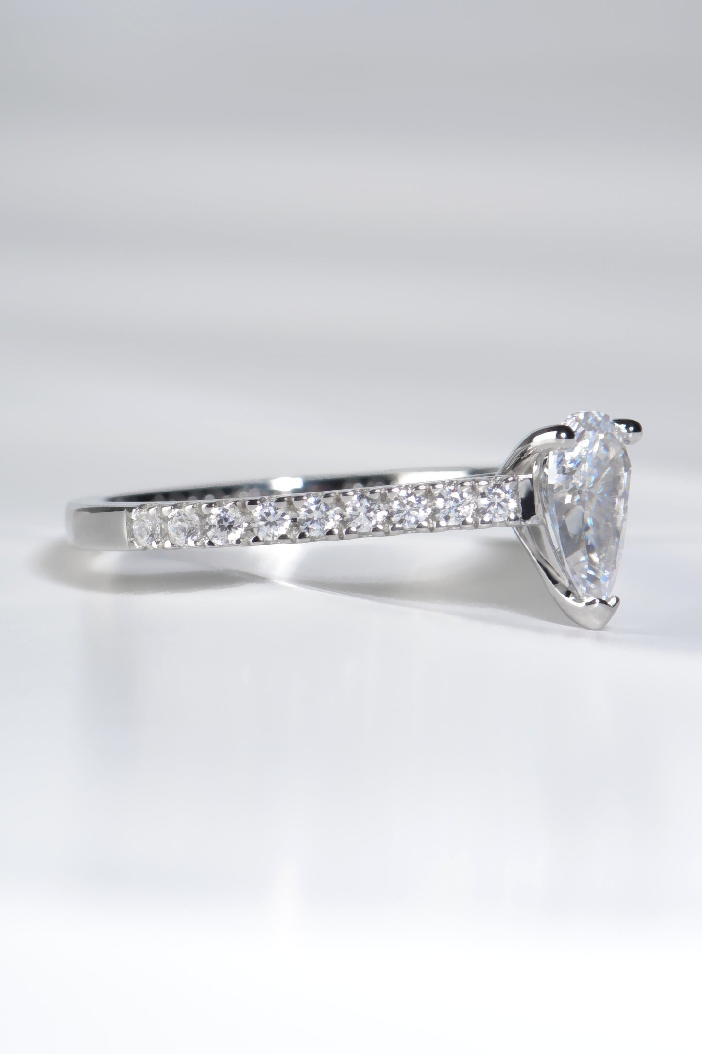 modern one carat pear cut platinum engagement ring made in the UK