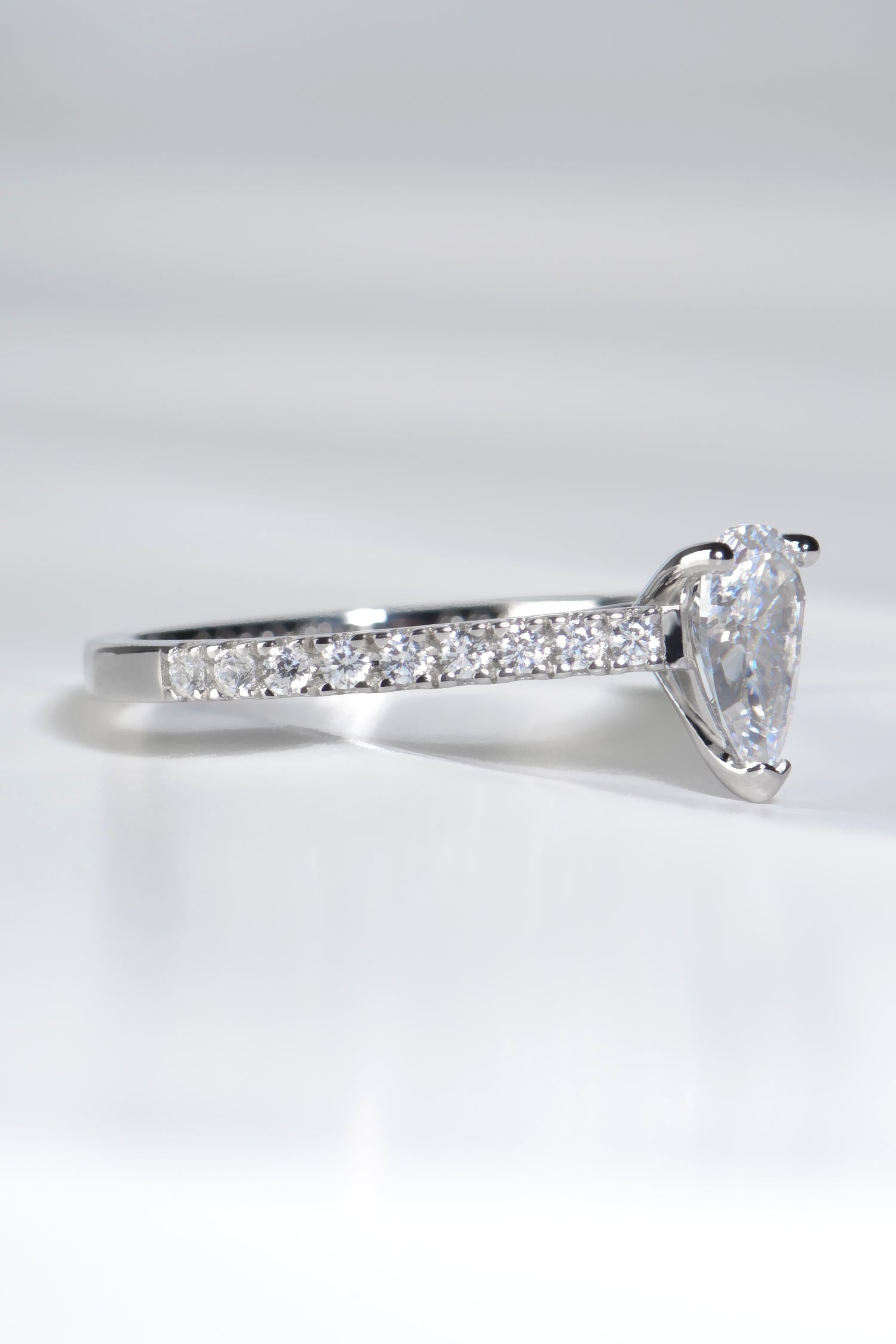 modern one carat pear cut platinum engagement ring made in the UK