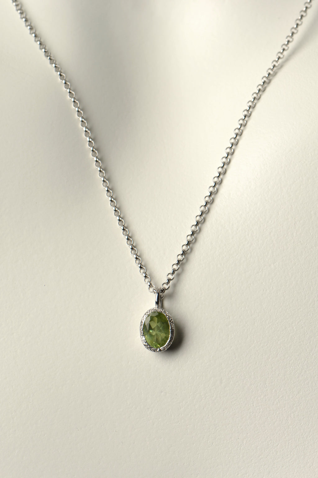 designer Peridot and silver necklace, birthstone for August