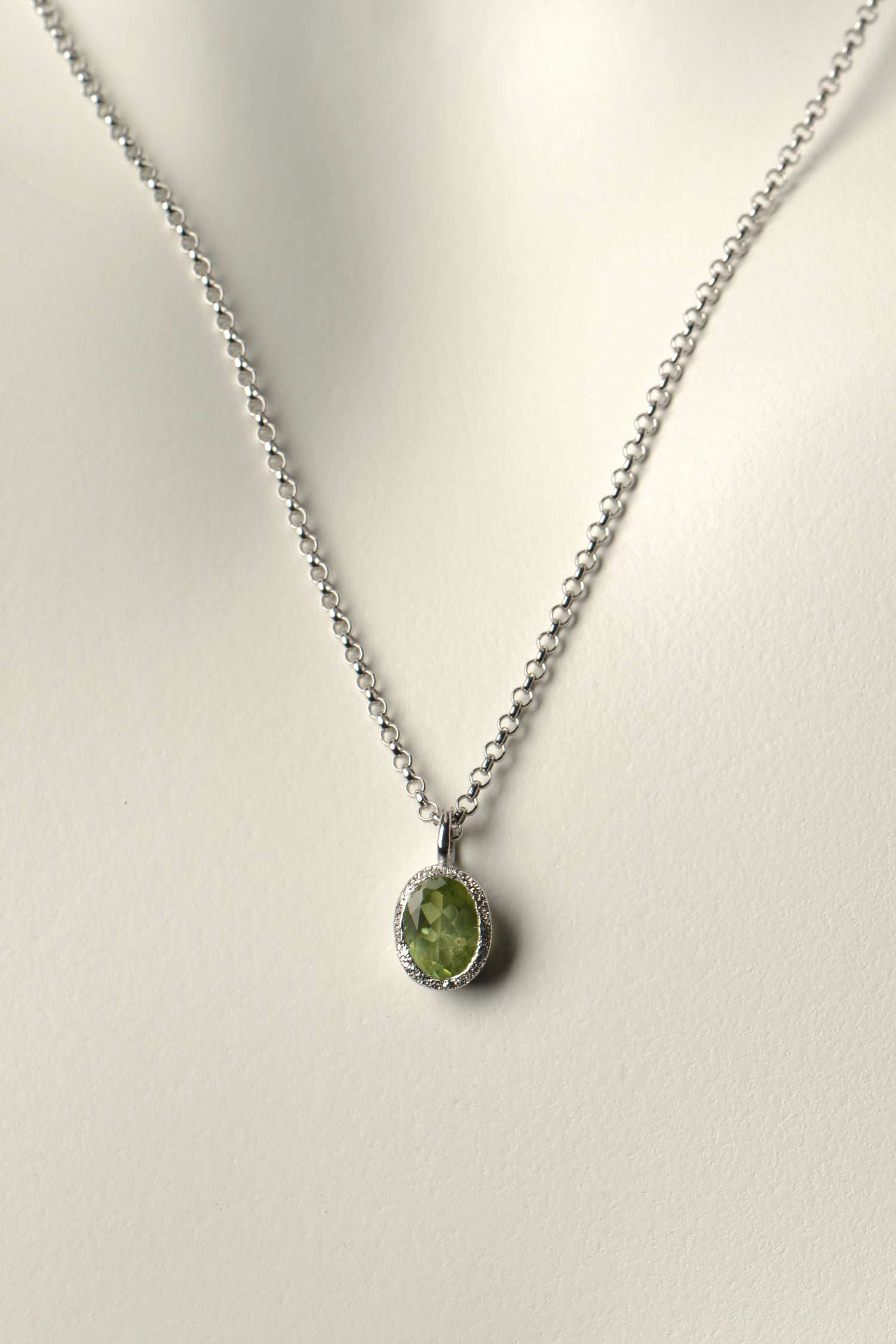 designer Peridot and silver necklace, birthstone for August