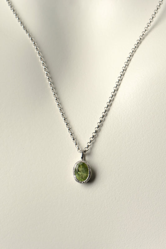designer Peridot and silver necklace, birthstone for August
