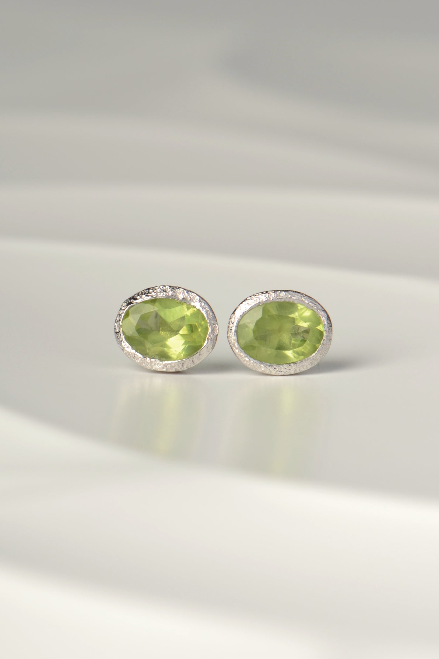 Designer silver Peridot August birthstone earrings