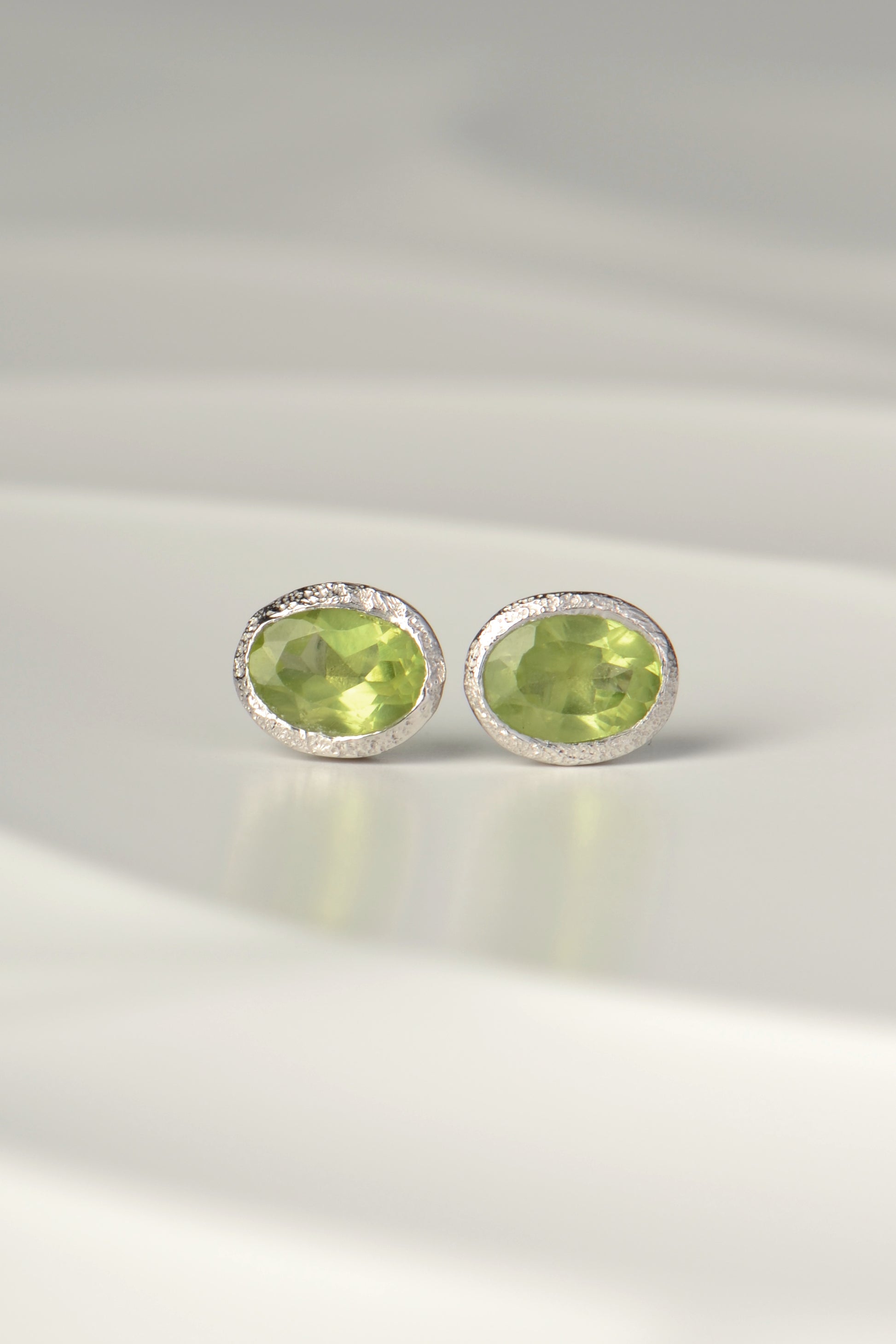 Designer silver Peridot August birthstone earrings