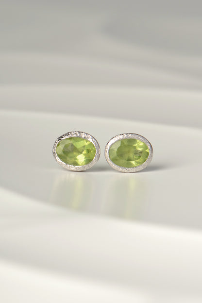 Designer silver Peridot August birthstone earrings