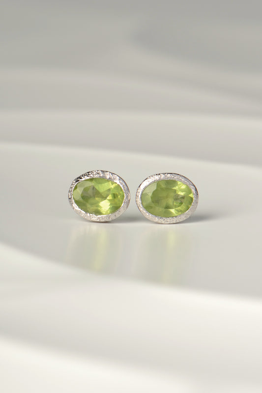 Designer silver Peridot August birthstone earrings