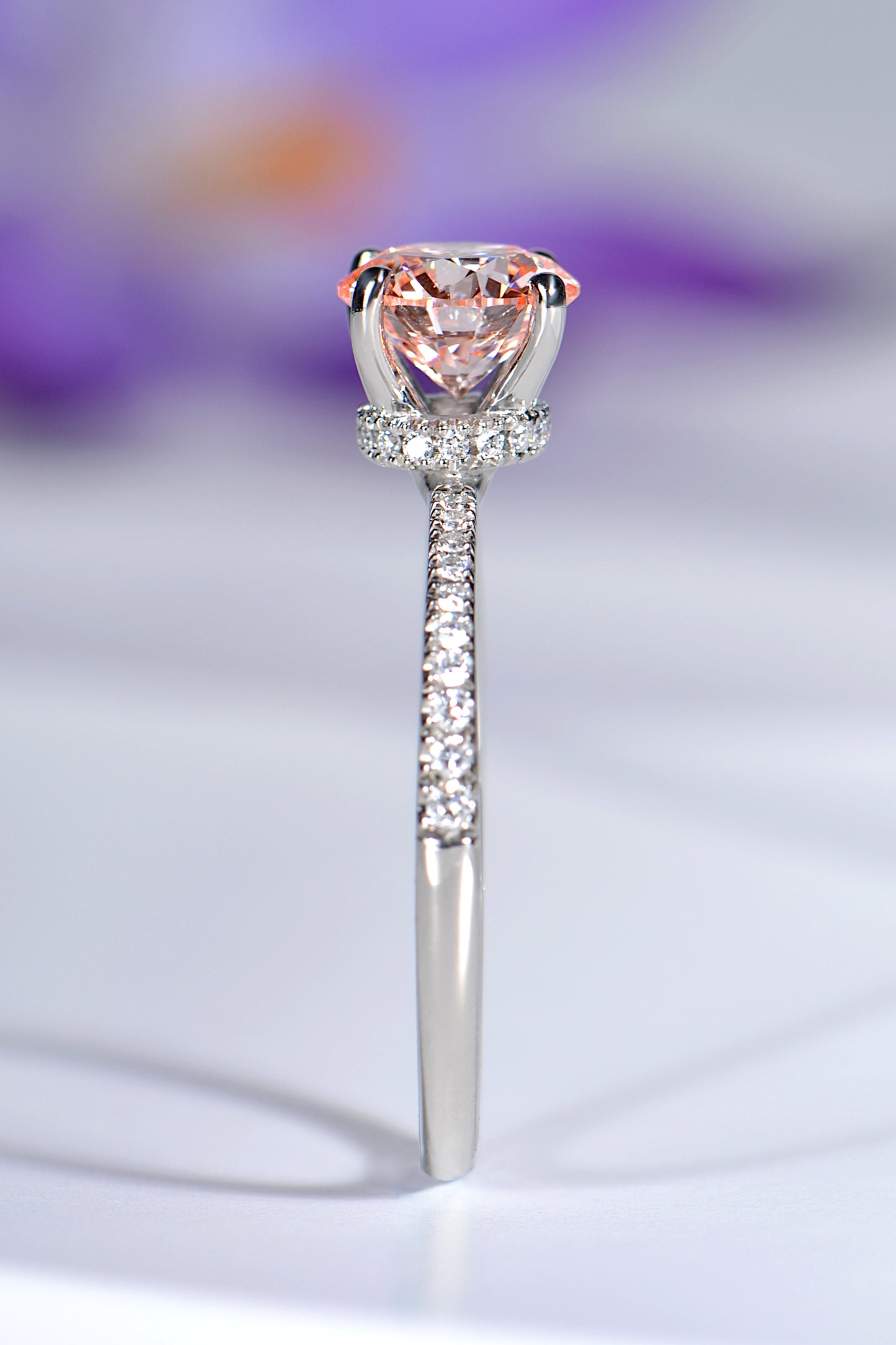 contemporary diamond engagement ring set with lab diamonds, made in the UK