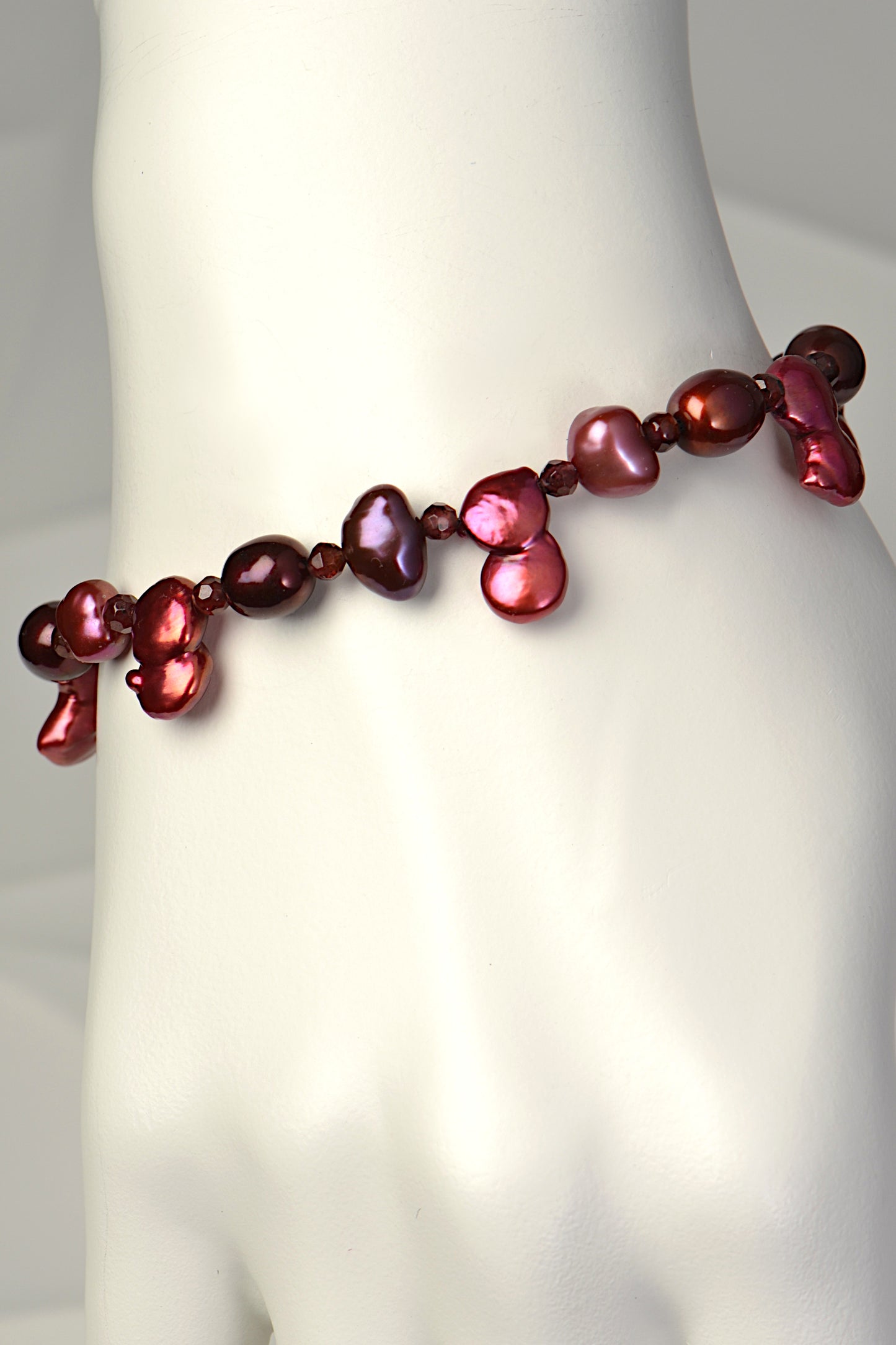 real pearl bracelet with red pearls and garnets