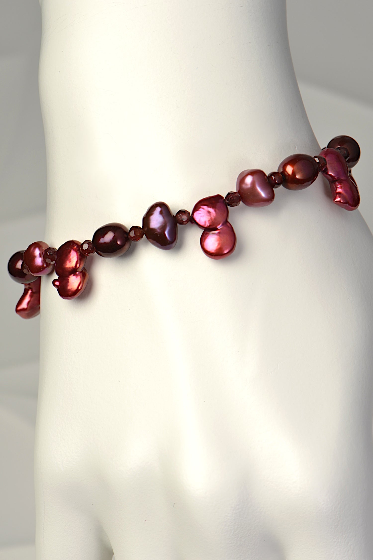 real pearl bracelet with red pearls and garnets
