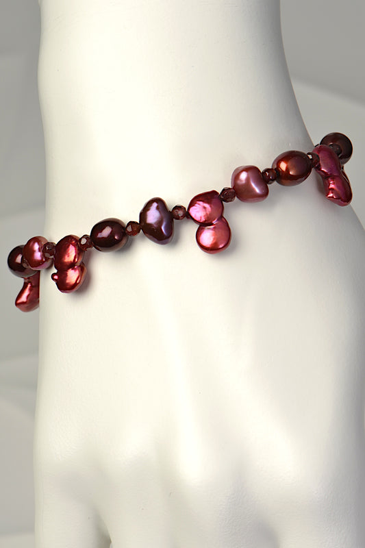 real pearl bracelet with red pearls and garnets