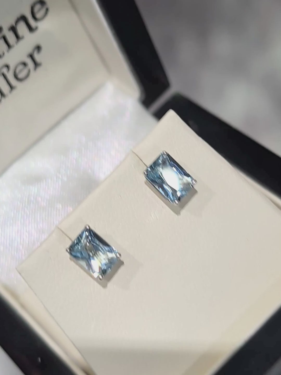 Rectangular radiant cut aquamarine 9ct white gold earrings