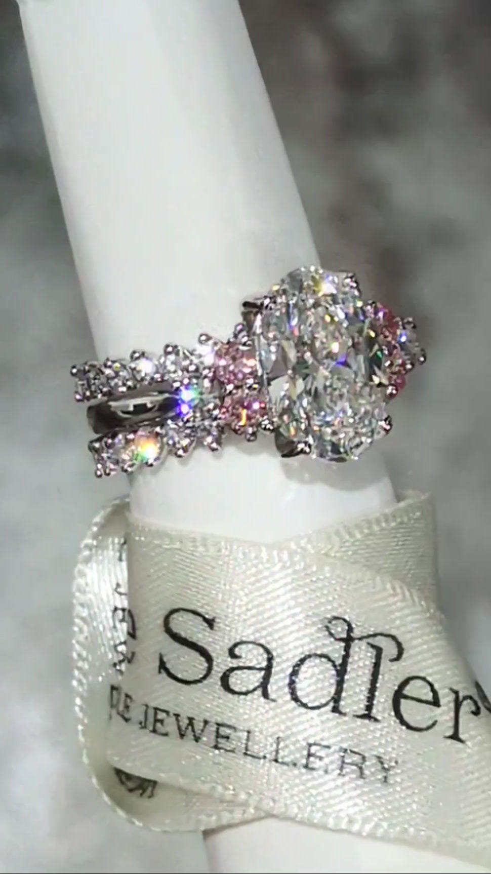 two diamond guard rings with the Rosé Spark oval lab diamond ring - Christine Sadler