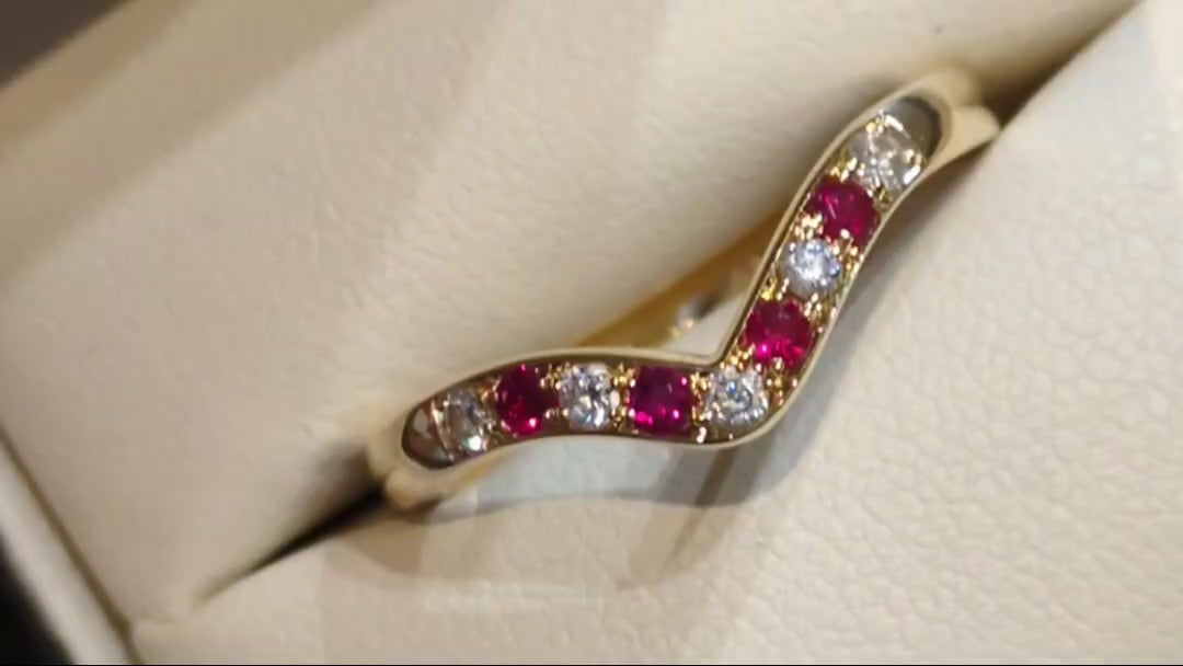 gold shaped wedding ring set with rubies and diamonds - Christine Sadler
