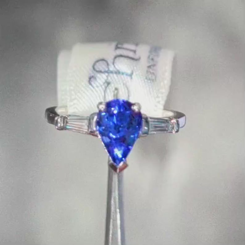 1.58ct Pear Tanzanite & Diamond 18ct White Gold Engagement Ring