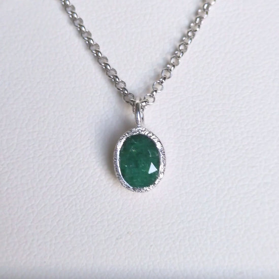 designer oval real emerald necklace on a silver chain -Jorge Revilla