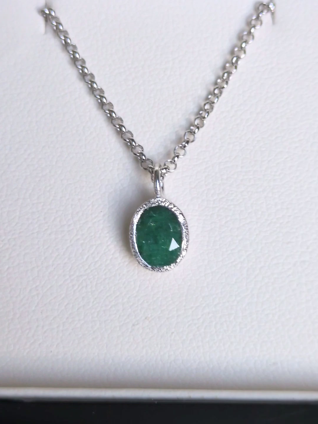 designer oval real emerald necklace on a silver chain -Jorge Revilla