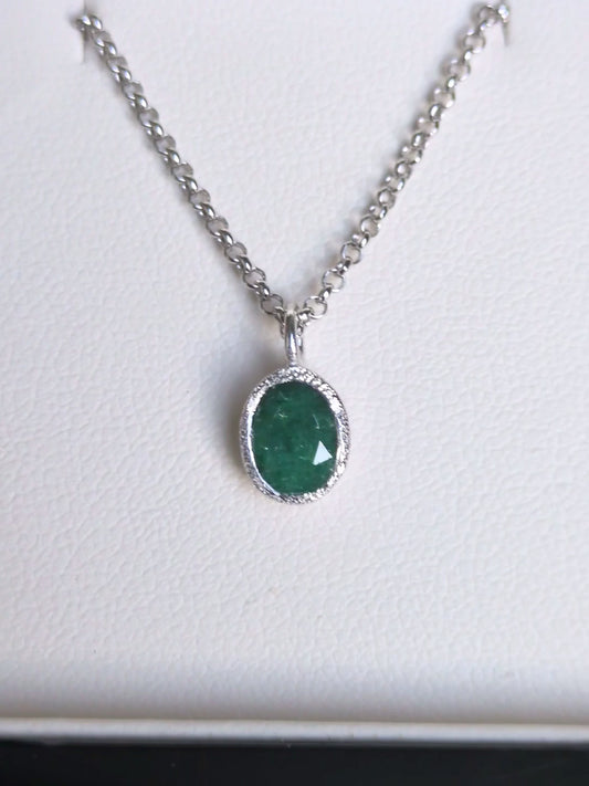 designer oval real emerald necklace on a silver chain -Jorge Revilla