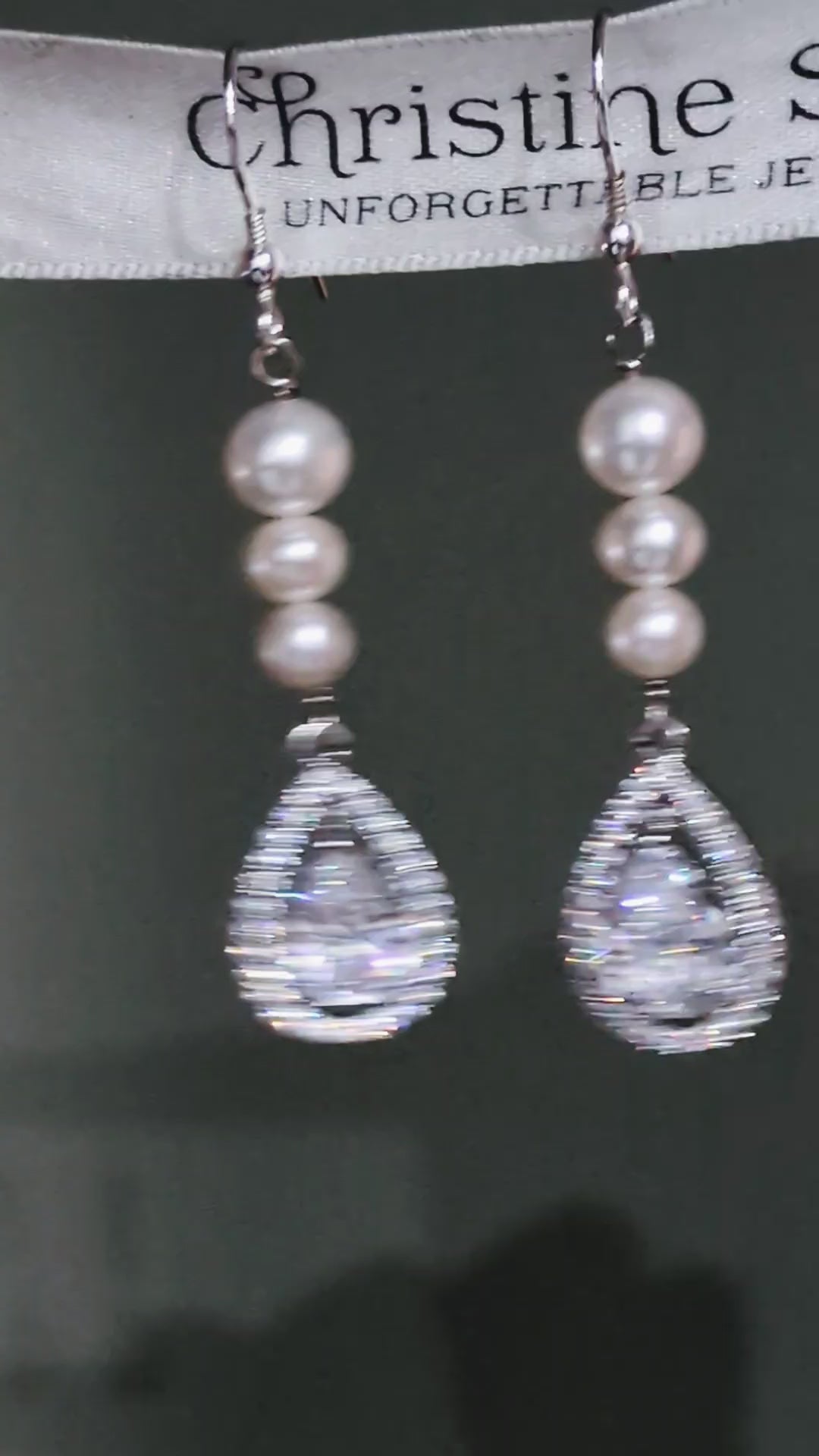 Graduated Cultured Pearl & Silver CZ Halo Drop Earrings – 58mm Long