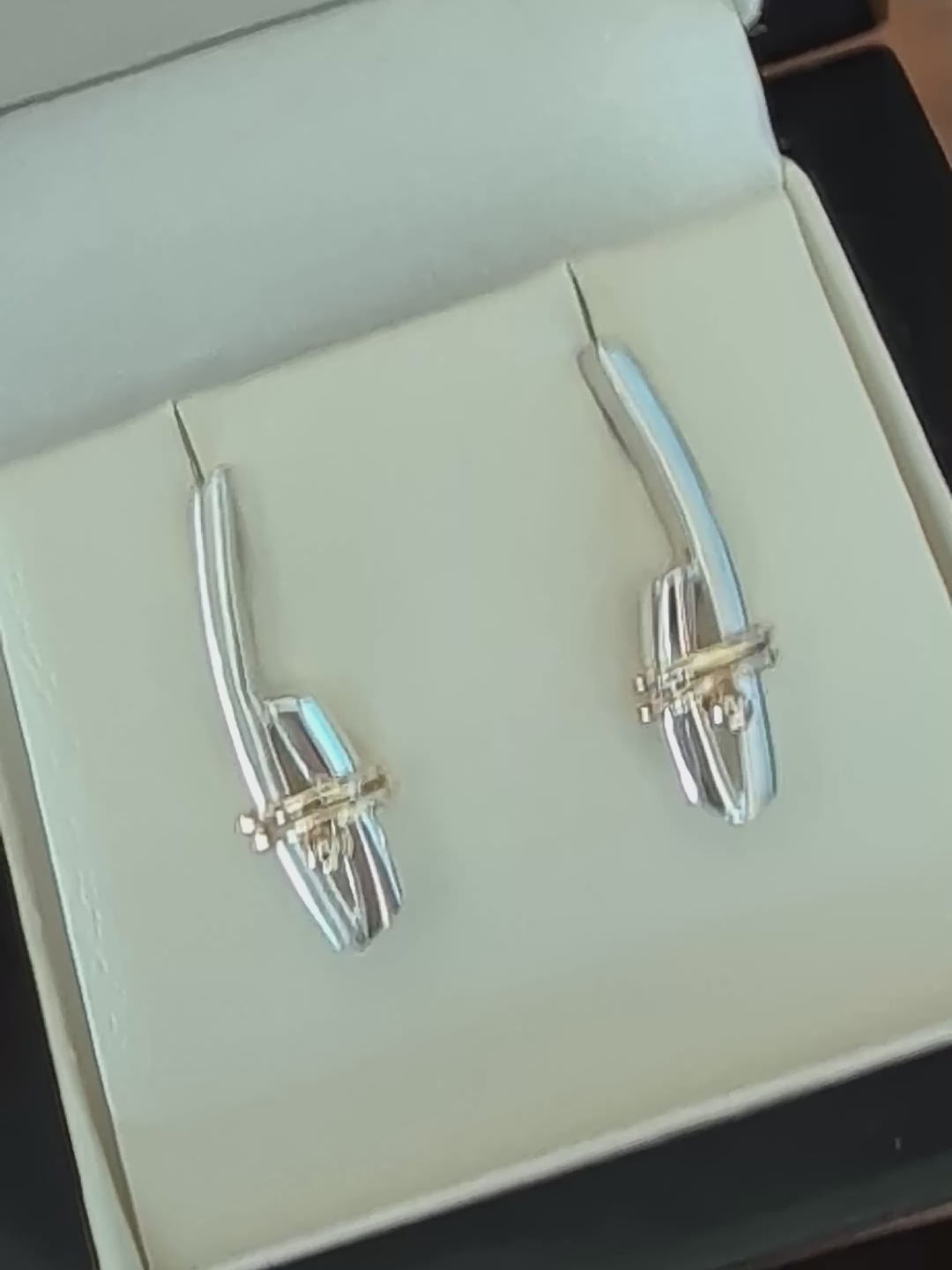 Handmade silver earrings with 9ct gold wire detail in presentation gift box from the Stay Together collection by Christine Sadler