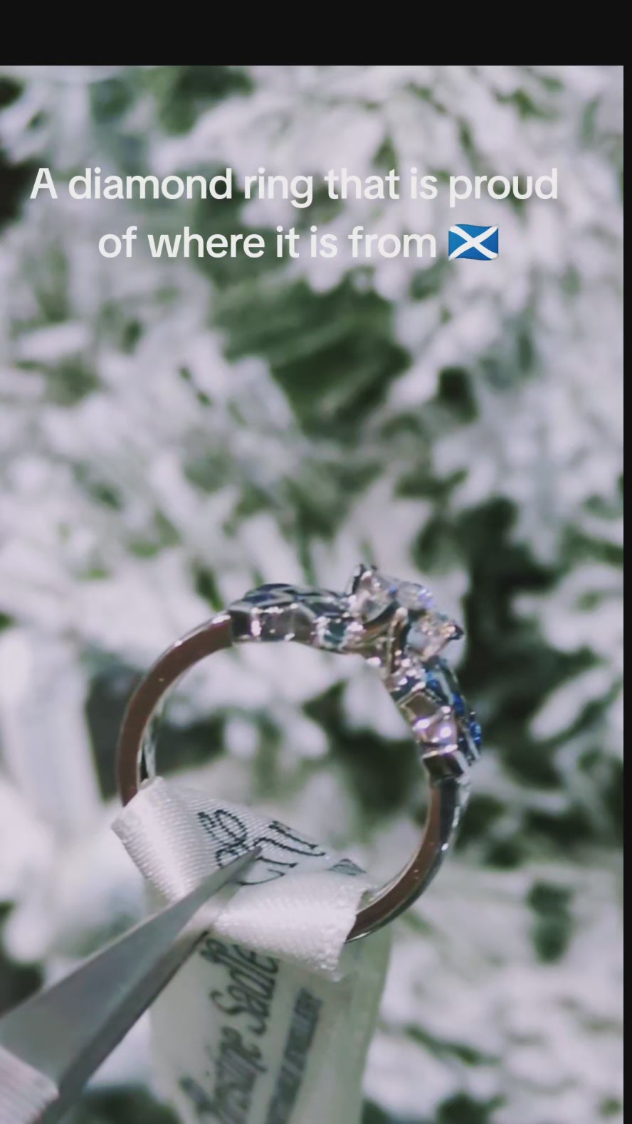 sapphire and diamond ring in a tartan pattern from Scottish jewellery designer Christine Sadler