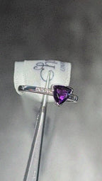 handmade amethyst and diamond 9ct white gold ring with a deep purple trillion cut gemstone - Christine Sadler
