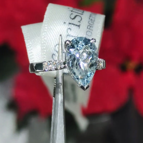 Pear cut aquamarine and diamond platinum ring, one of a kind - Christine Sadler