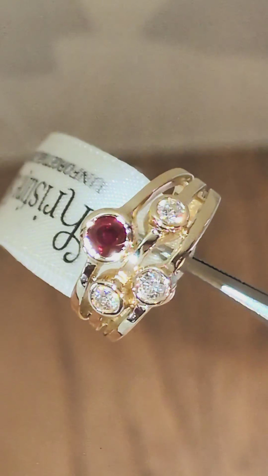 hand-crafted modern ruby and lab diamond ring by jewellery designer christine sadler