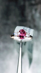 Fuchsia pink oval cut tourmaline and diamond ring