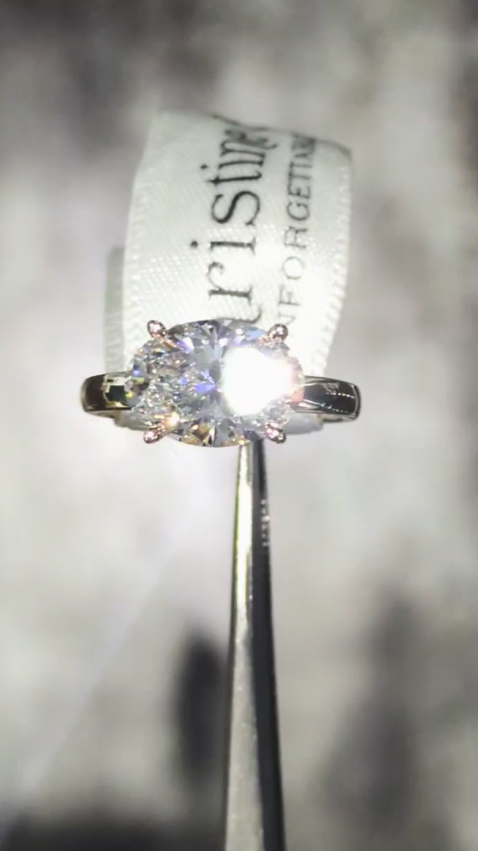 3ct oval lab diamond 18ct yellow gold engagement ring in east west design - Christine Sadler