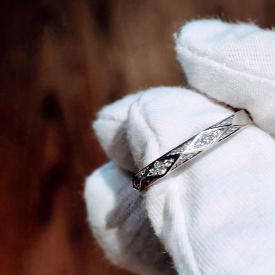 modern diamond set platinum ring handmade in the UK