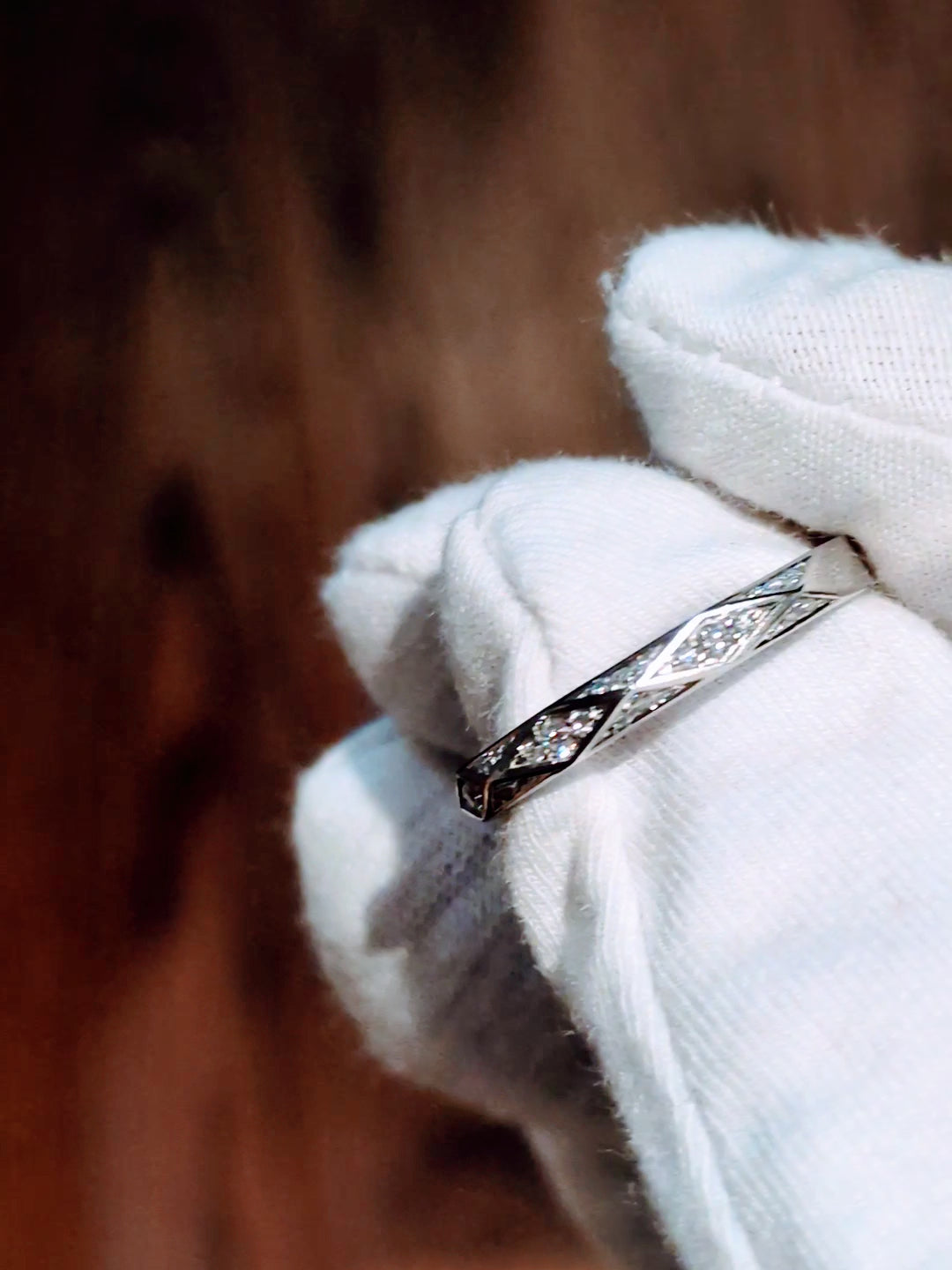 modern diamond set platinum ring handmade in the UK