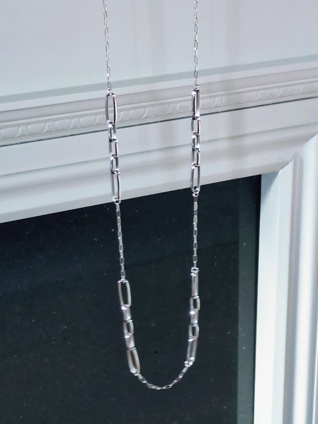 Modern Paper Link Very Long Silver Chain