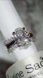 two modern guard diamond rings with a three carat oval lab diamond ring - Christine Sadler