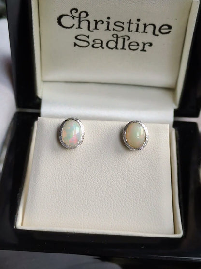Designer Opal October Birthstone Earrings