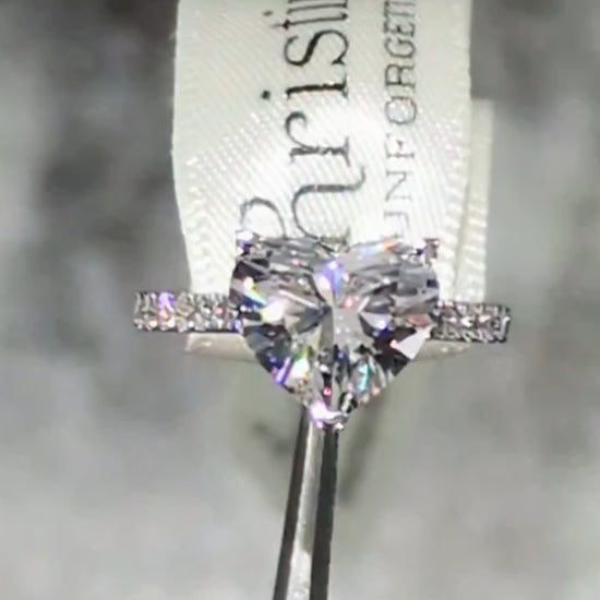 Three carat heart cut lab diamond ring with diamond set shoulders - Christine Sadler