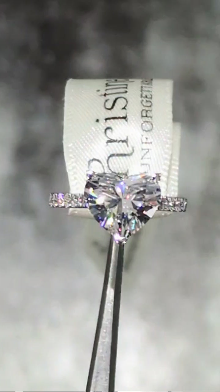 Three carat heart cut lab diamond ring with diamond set shoulders - Christine Sadler