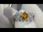 Stunning orange Sapphire and Diamond Scottish engagement ring inspired by Tartan