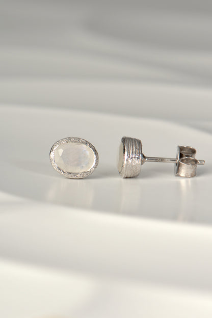 silver designer birthstone earrings Rainbow Moonstone for June