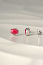 real ruby designer birthstone stud earrings in silver