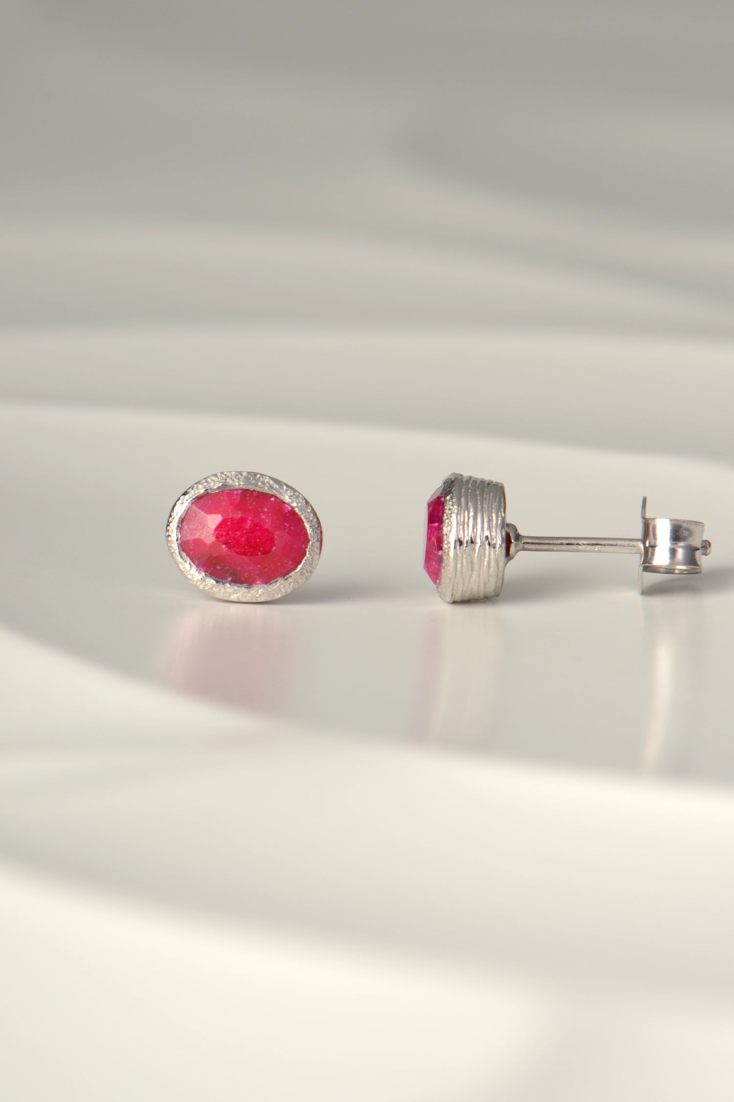real ruby designer birthstone stud earrings in silver