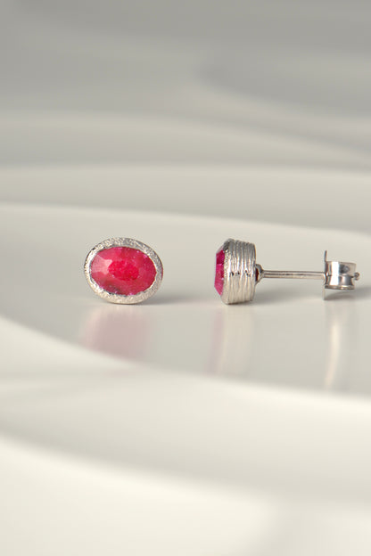 real ruby designer birthstone stud earrings in silver