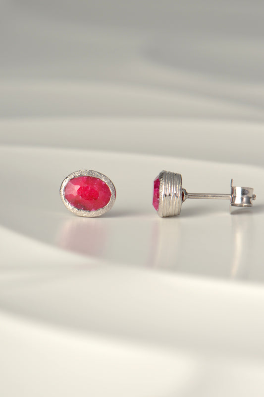 real ruby designer birthstone stud earrings in silver