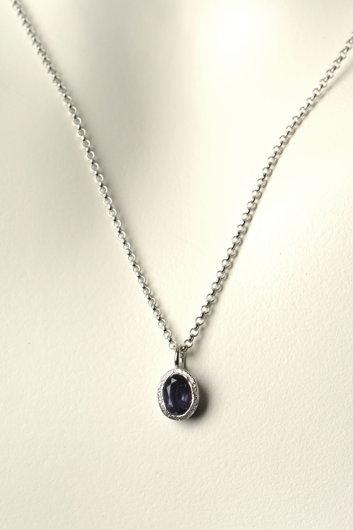handmade dark blue sapphire and silver necklace