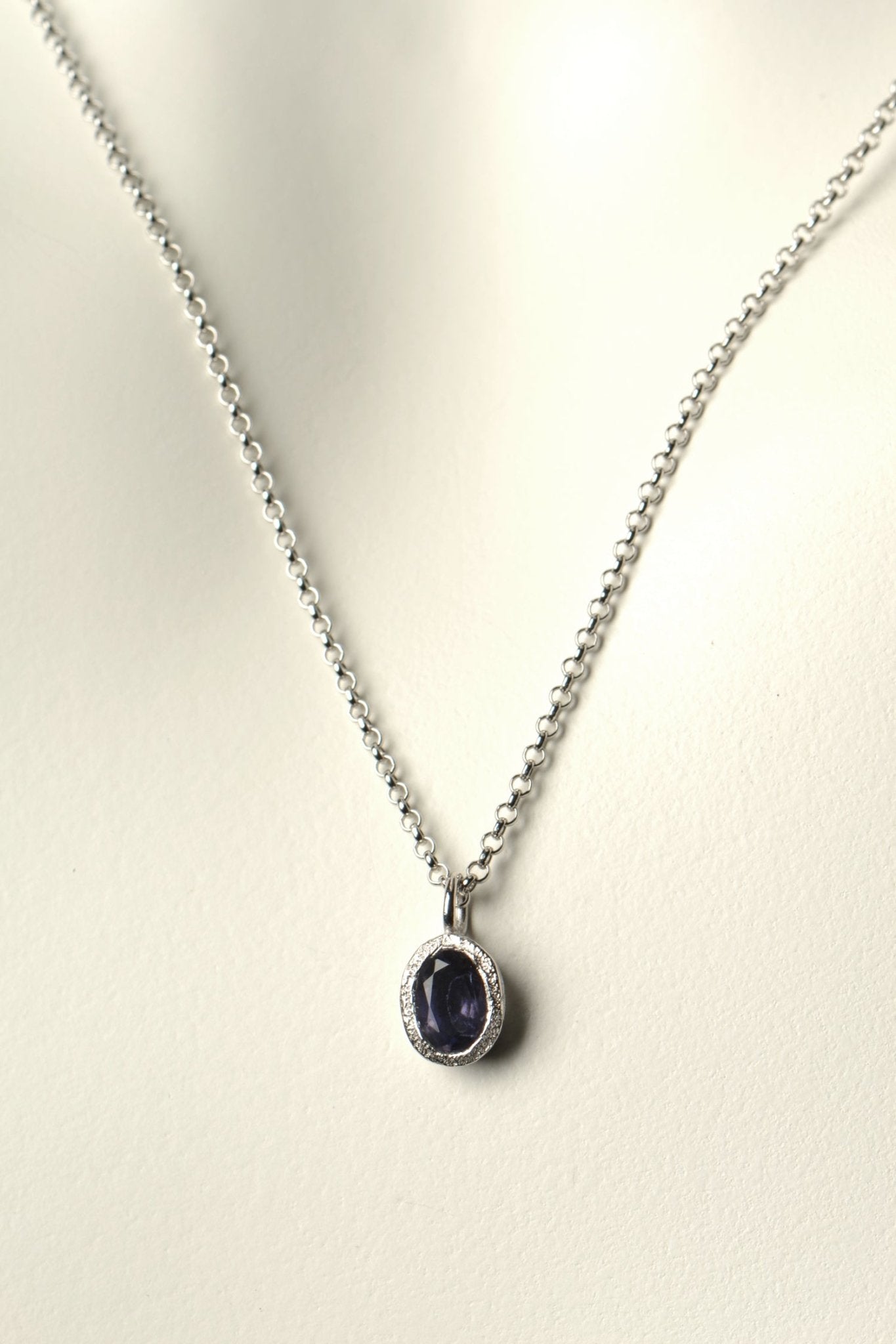 handmade dark blue sapphire and silver necklace