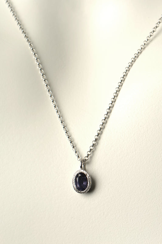 handmade dark blue sapphire and silver necklace