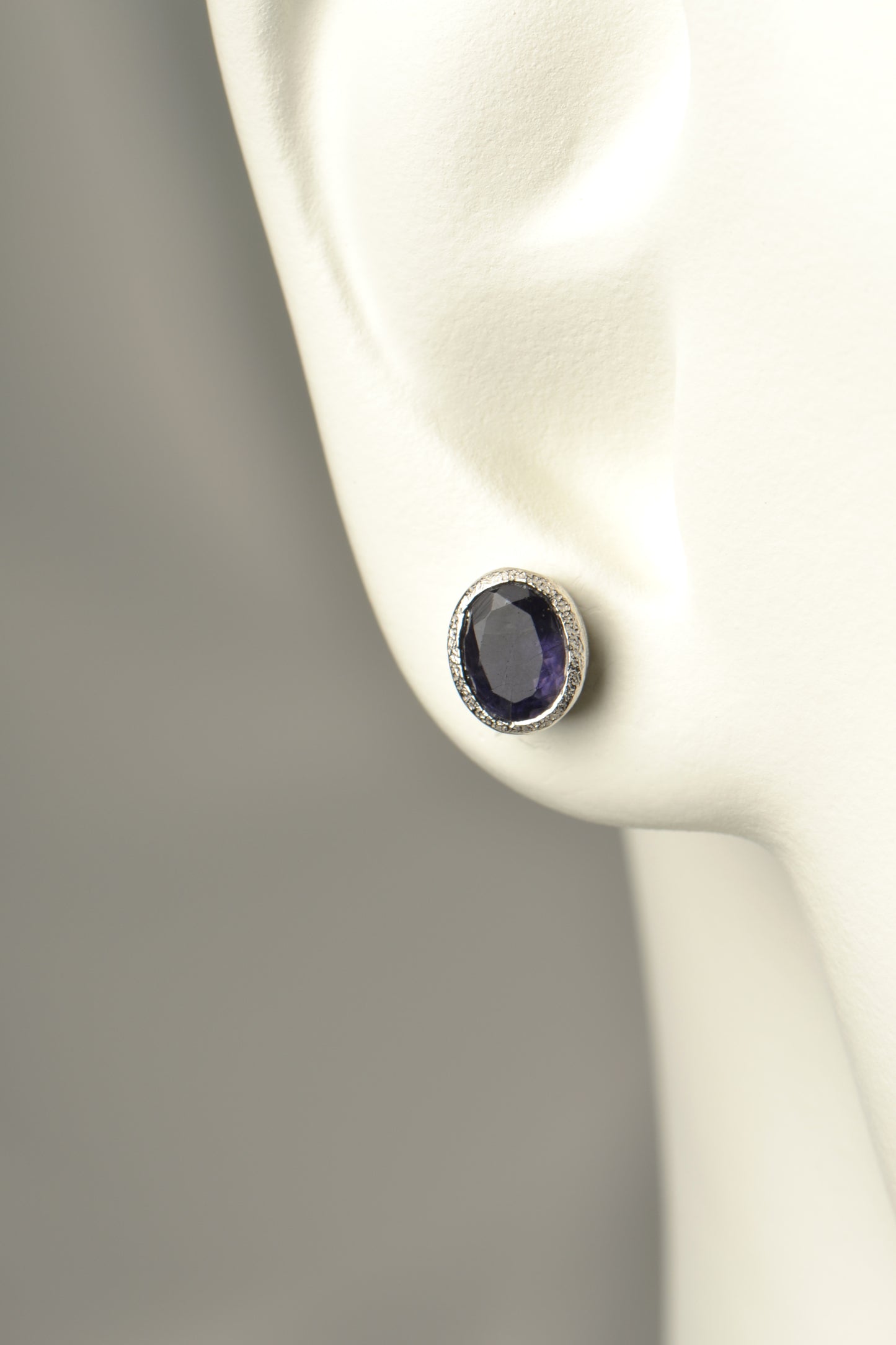Silver modern sapphire earrings without diamonds, the birthstone for September